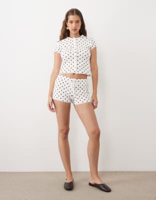 Miss Selfridge micro short co-ord with lace trim in polka dot