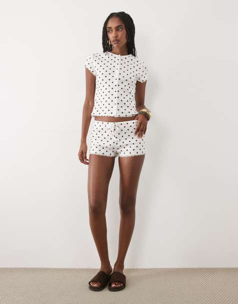Miss Selfridge micro shorts with lace trim in polka dots - part of a set - view 1