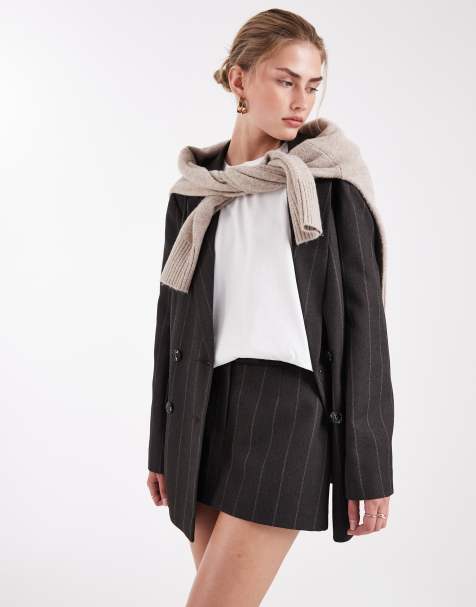 Miss Selfridge - Microgonna pantalone sartoriale spazzolata grigia gessata in coordinato - view 1