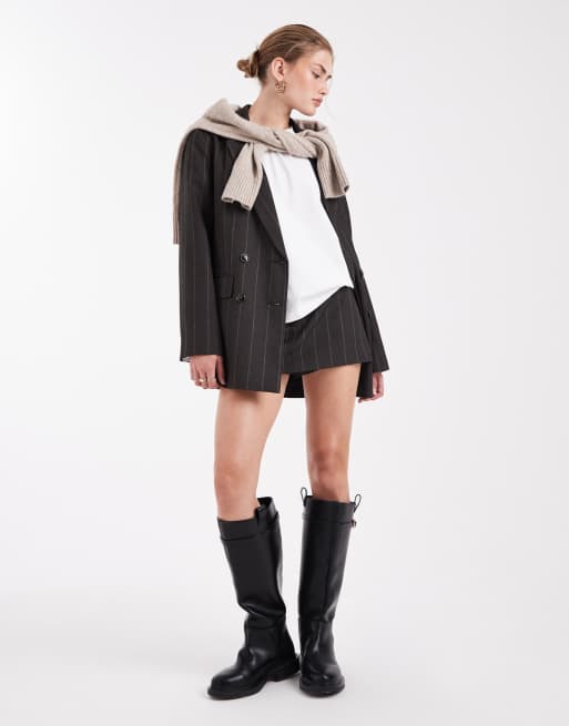 Miss Selfridge - Microgonna pantalone sartoriale spazzolata grigia gessata in coordinato, 3 di 5