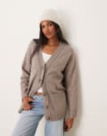 [Miss Selfridge] Miss Selfridge mid length cardigan with seam detail in mushroom-Grey XS Mushroom