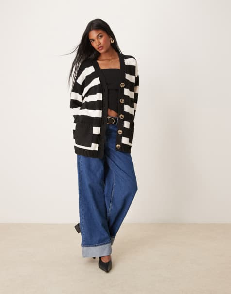 Miss Selfridge mid length cardigan with seam detail in stripe - view 1