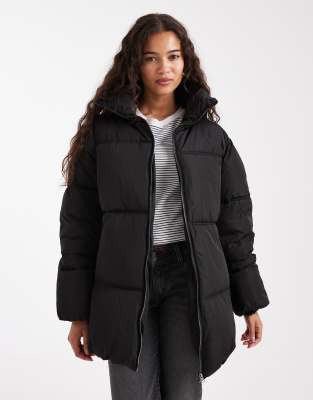 Miss Selfridge Mid Length Puffer Jacket In Black