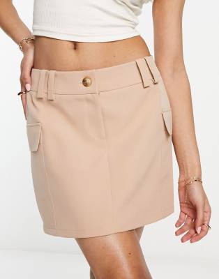 Miss Selfridge Mid Rise Cargo Pocket Micro Mini Skirt In Stone-neutral