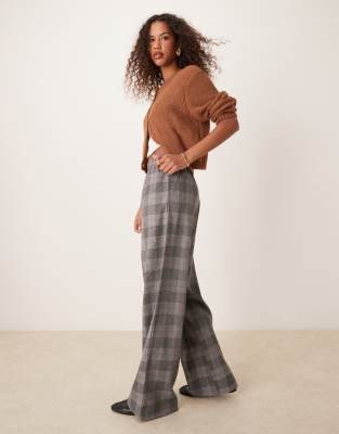 mid rise check straight leg pants-Multi