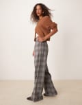 [Miss Selfridge] Miss Selfridge mid rise check straight leg pants-Multi XS Grey Check