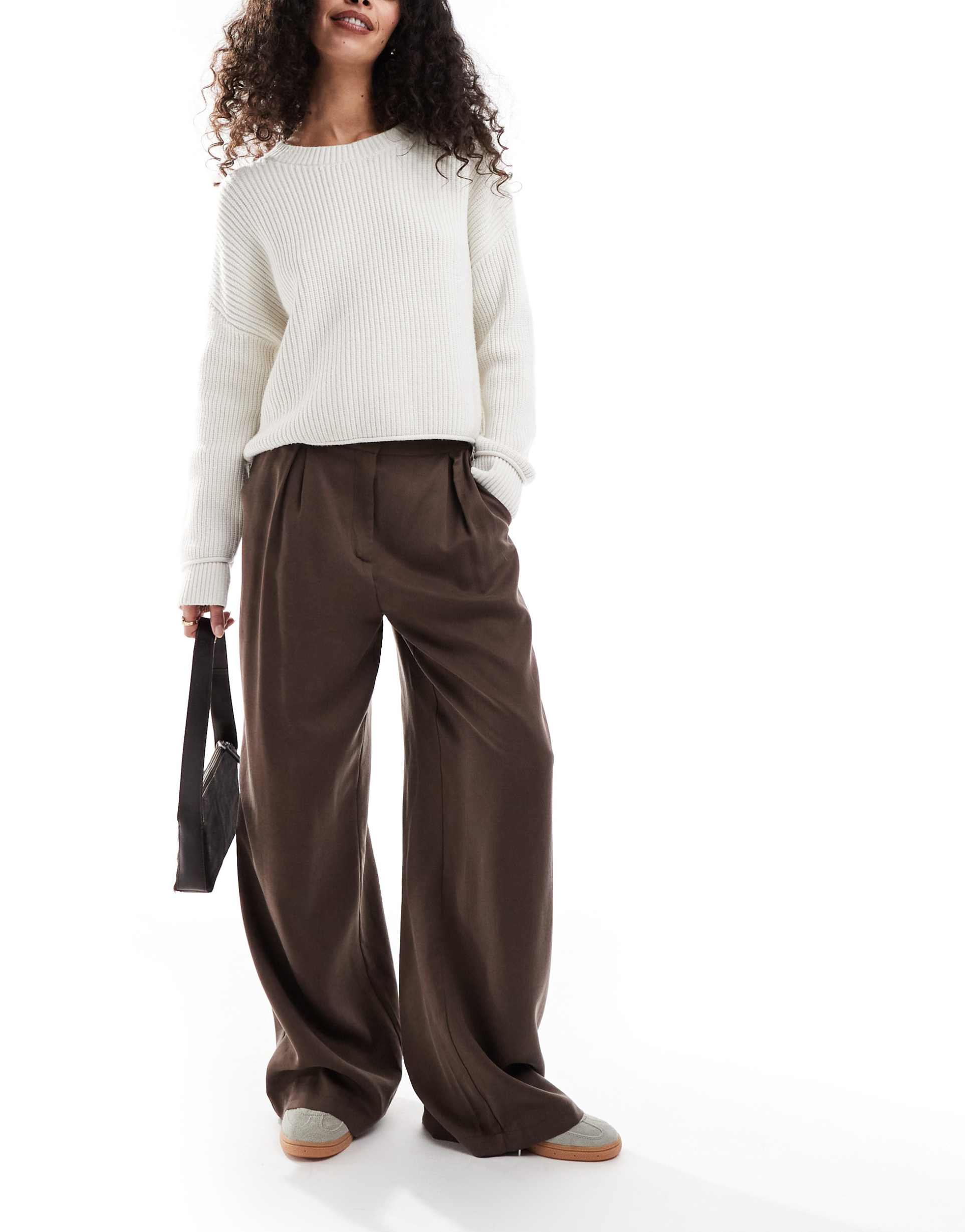 miss selfridge mid rise slouchy dad pants in brown