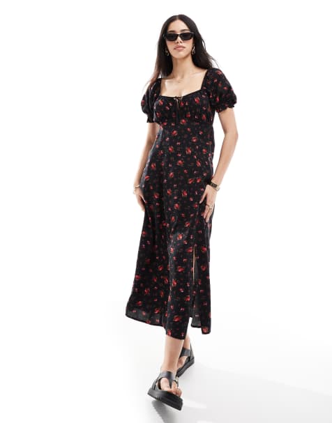 Miss Selfridge - Midaxi jurk met zwarte print met roosjes - view 1