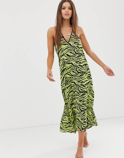 Miss Selfridge midi beach dress in zebra print | ASOS
