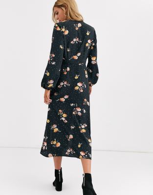 asos black floral midi dress