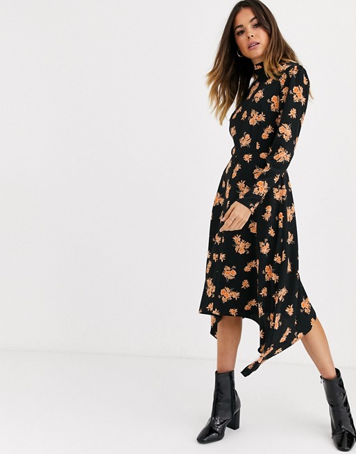 Miss Selfridge midi dress with high neck in floral print
