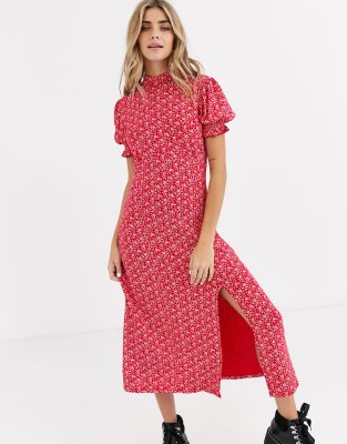 miss selfridge red floral dress