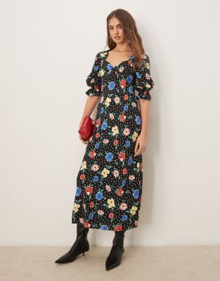 Miss Selfridge - Midi-Freizeitkleid mit Blumenprint-Bunt