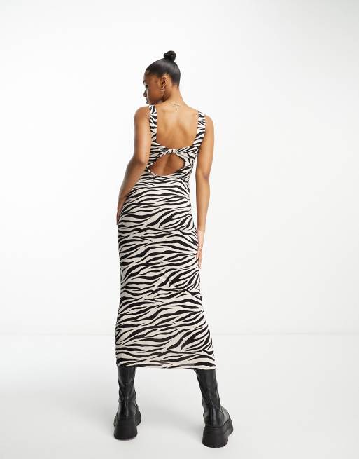 Miss Selfridge - Midi jurk met gedraaide, open achterkant en zebraprint 