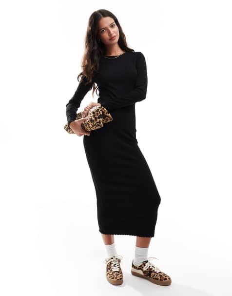 Miss Selfridge - Midi-jurk met lange mouwen in zwart - view 1