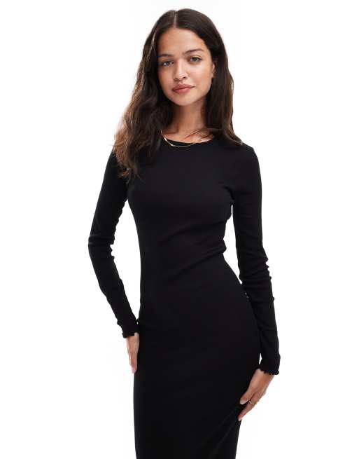 Miss Selfridge Midi-jurk met lange mouwen in zwart ASOS