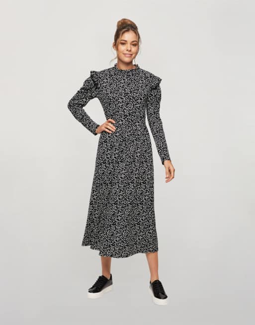 Miss Selfridge - Midi jurk met print in zwart
