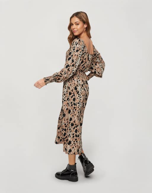 Miss Selfridge - Midi-jurk met smokwerk en dierenprint, 2 van 4