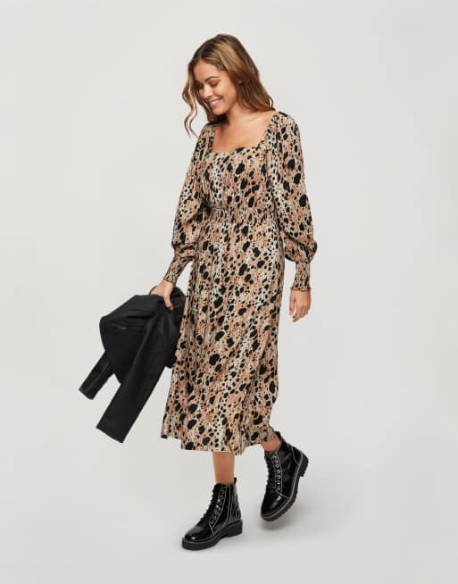 Miss Selfridge - Midi-jurk met smokwerk en dierenprint, 4 van 4