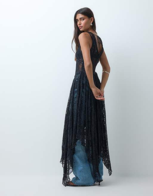 Miss Selfridge - Midi-jurk van kant in zwart, 2 van 4