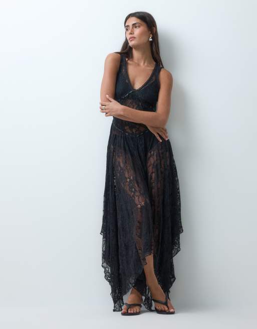 Miss Selfridge - Midi-jurk van kant in zwart, 4 van 4