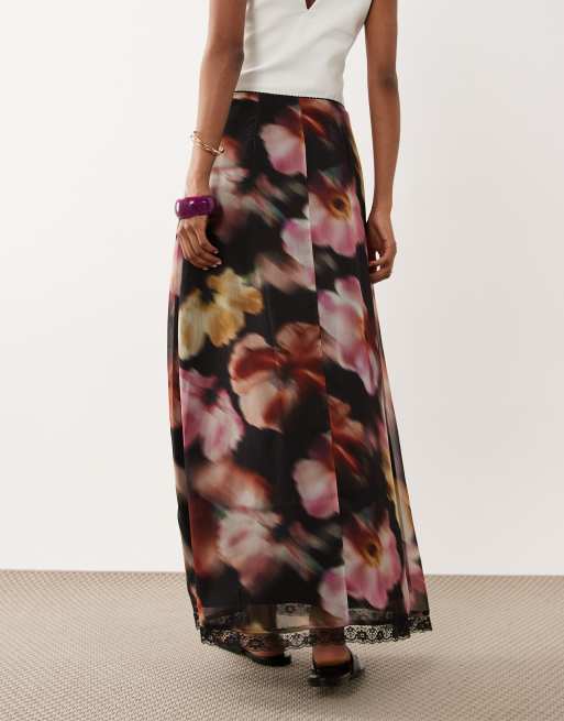 Miss Selfridge - Midi rok met picotrand en vervaagde bloemenprint, 5 van 5
