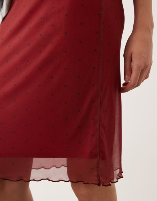 Miss Selfridge midi skirt in burgundy and red polka dot, 3 of 5