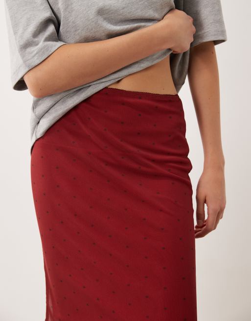 Miss Selfridge midi skirt in burgundy and red polka dot, 4 of 5