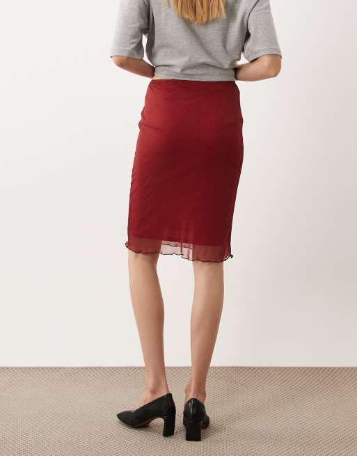 Miss Selfridge midi skirt in burgundy and red polka dot, 5 of 5