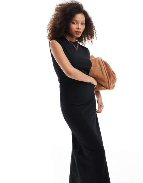 Miss Selfridge - Midi T-shirtjurk met gerimpelde zijkant in zwart - view 1