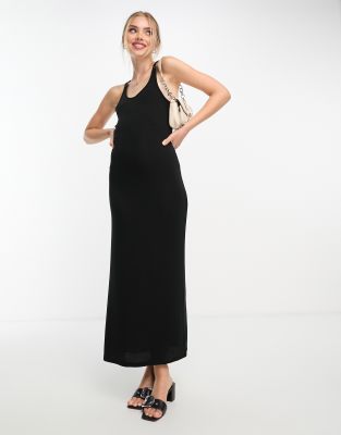 Miss Selfridge - Midi-Tanktopkleid in Schwarz mit Ringerrücken