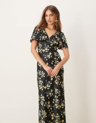 Miss Selfridge - Midikleid mit Blumenprint und V-Ausschnitt-Bunt