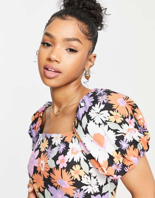 Miss Selfridge – Midikleid mit Puffärmeln und übergroßem Blumenmuster , 3 von 4