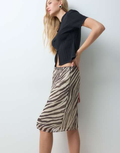 Miss Selfridge midilanger Chiffon-Sliprock mit Zebra-Muster im 90er-Stil - view 1