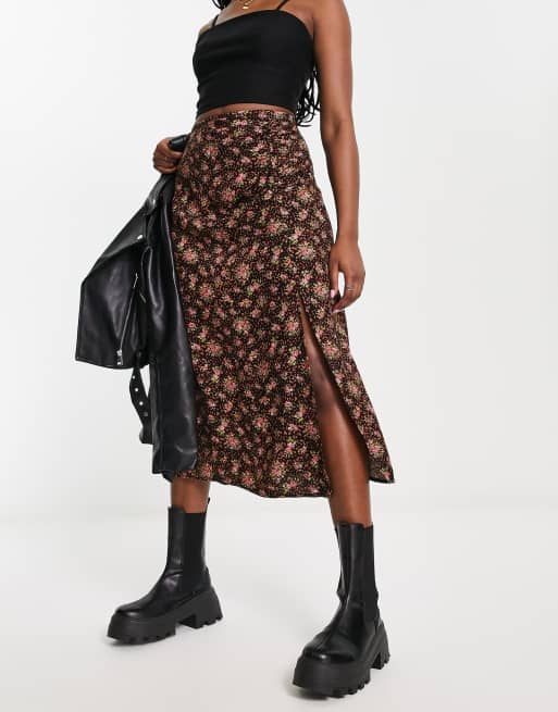 Miss Selfridge - Midirok met gerimpelde zijkant en fijne dierenprint 