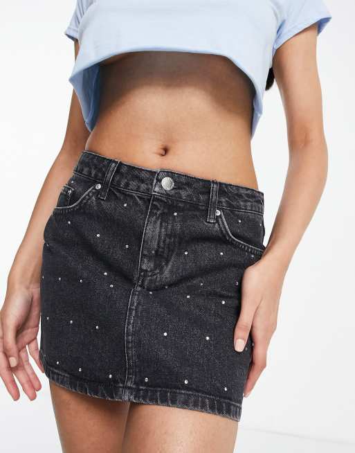Miss Selfridge - Mikro-mininederdel med rhinsten i sort vask