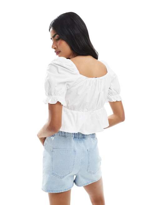 Miss Selfridge – Milchmädchen-Oberteil in Weiß aus Popeline, 4 von 4