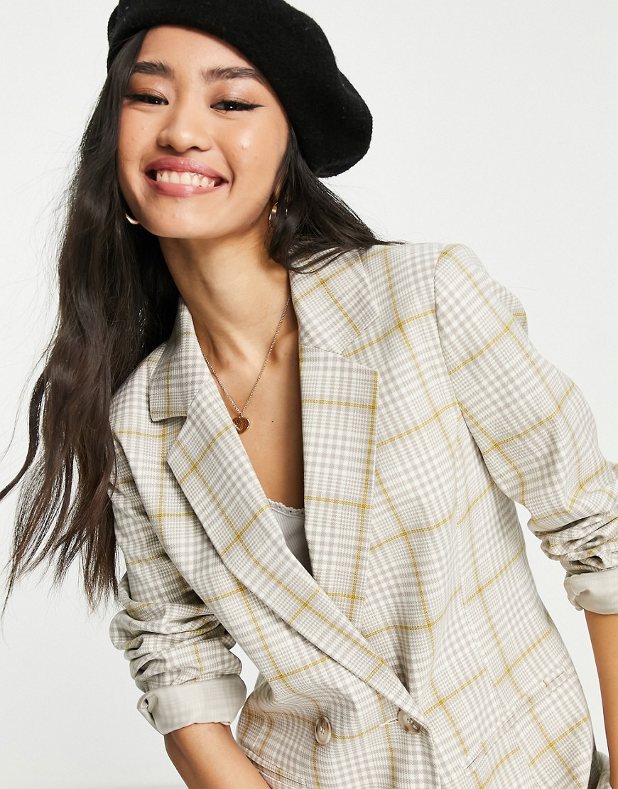 Miss Selfridge military blazer in stone check - part of a set-Neutral