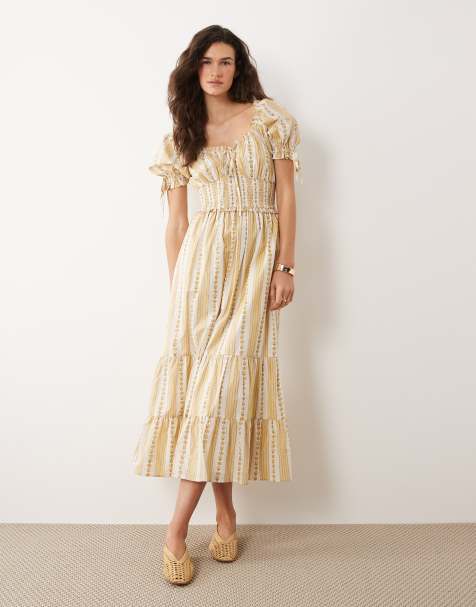 Miss Selfridge milkmaid corset detailing midaxi dress in vintage wallpaper - view 1