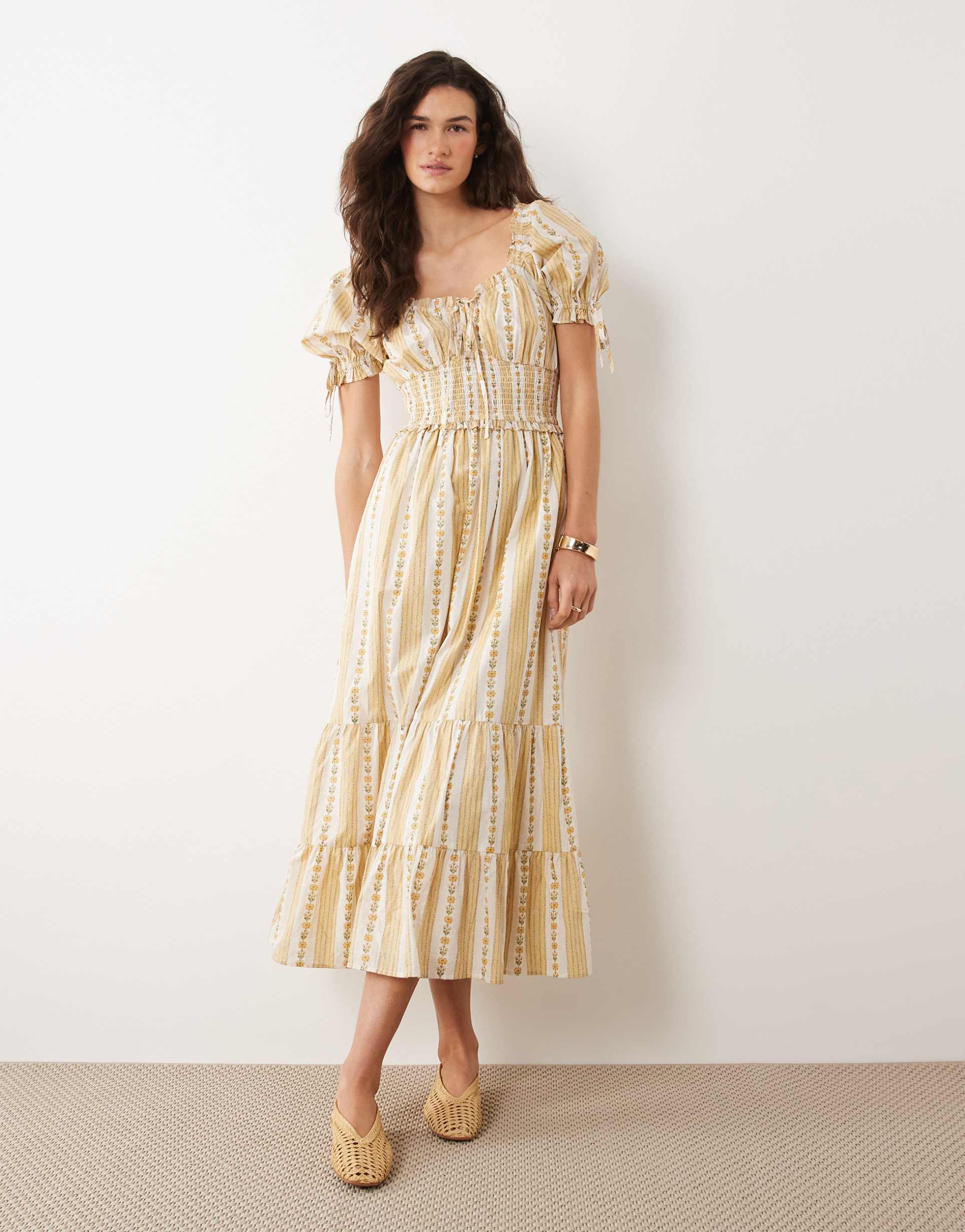 miss selfridge milkmaid corset detailing midaxi dress in vintage wallpaper