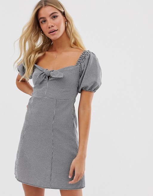 Miss Selfridge milkmaid dress with tie front in gingham