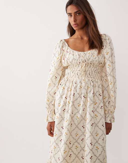 Miss Selfridge milkmaid maxi dress in yellow ditsy print, 2 of 4