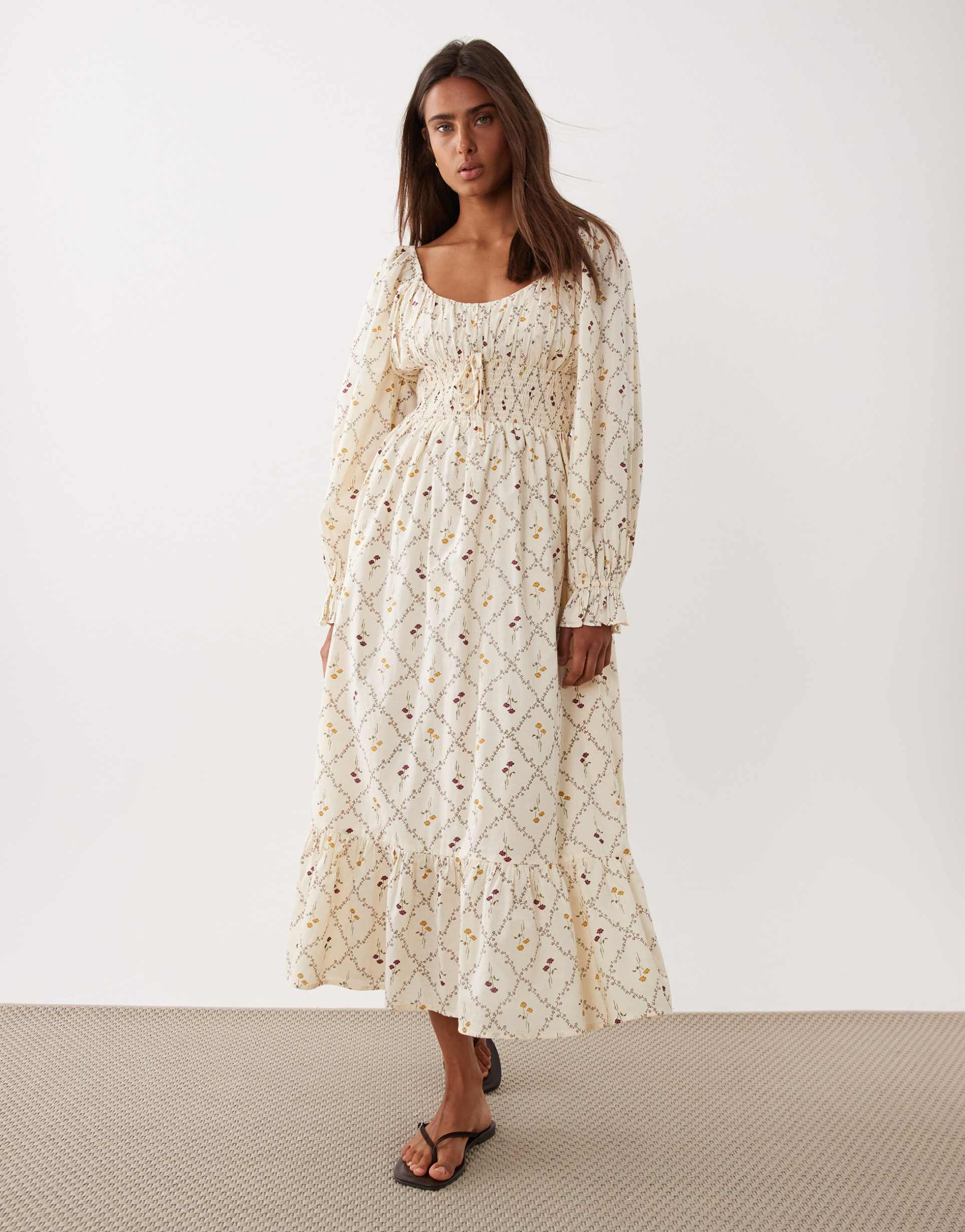 miss selfridge milkmaid maxi dress in yellow floral print