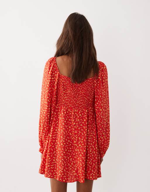 Miss Selfridge milkmaid mini tea dress in red ditsy, 4 of 4