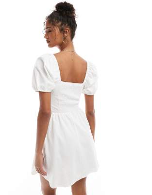 Miss Selfridge milkmaid puff sleeve mini dress in white