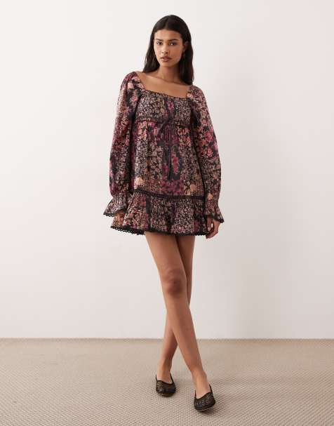 Miss Selfridge milkmaid smock dress in floral patchwork