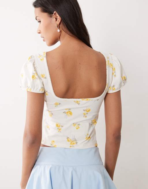 Miss Selfridge - Milkmaid-top med pufærmer og småblomstret print, 2 af 4