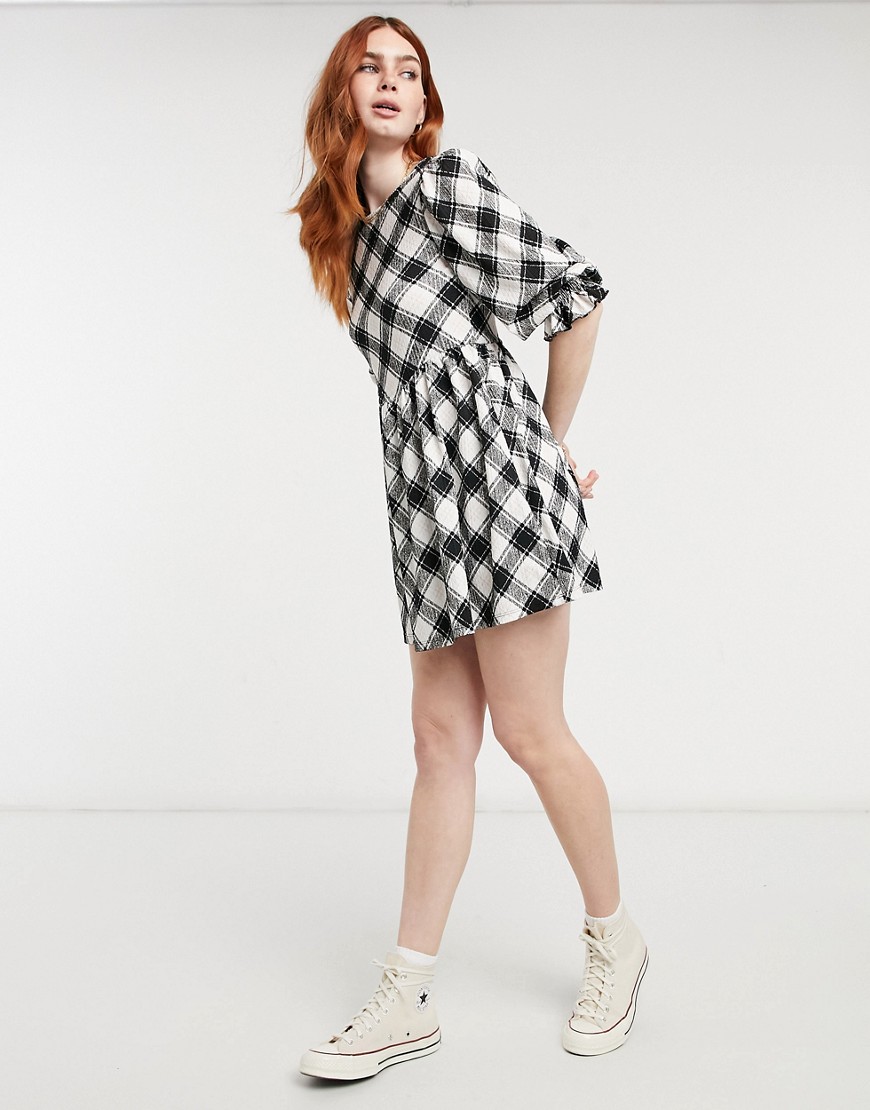 Miss Selfridge mini dress in black & white check-Multi
