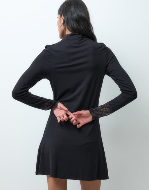 Miss Selfridge mini dress with high neck and lace trim, 4 of 5