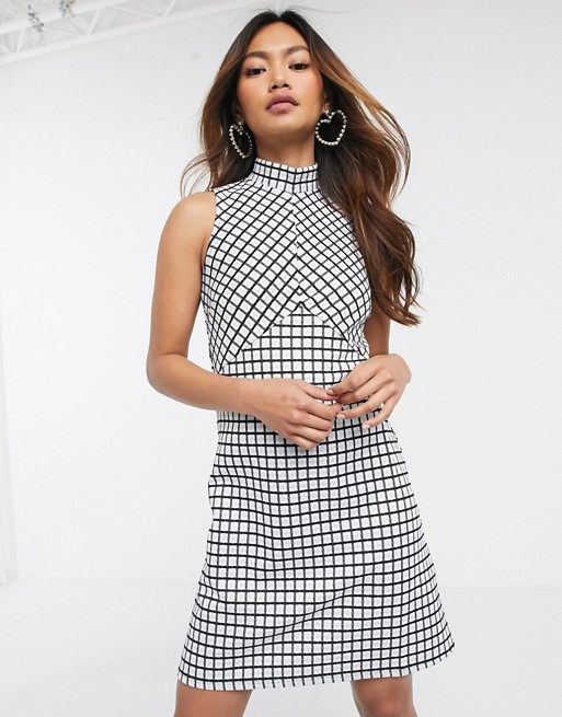 Miss Selfridge mini dress with high neck in check
